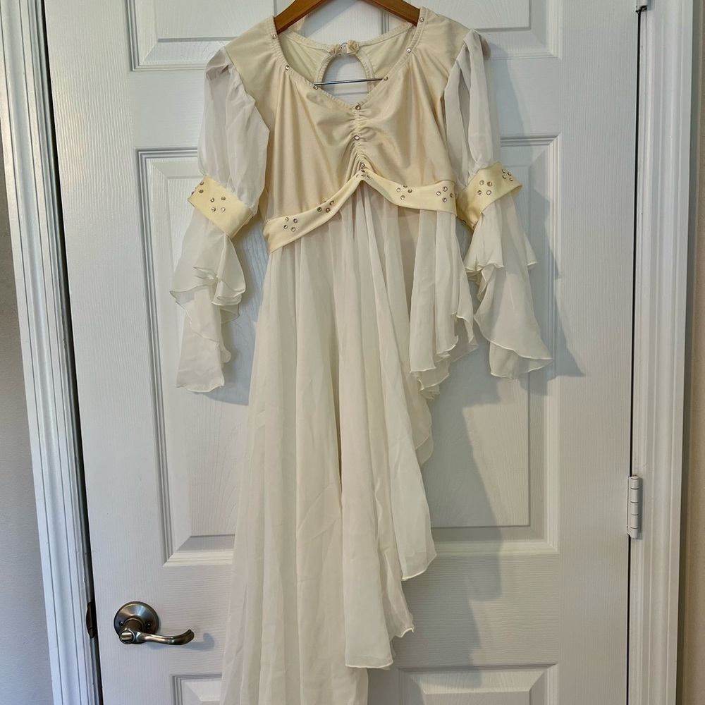 Pumpers Ivory Cream Lyrical Dance Costume Swarovski Crystals Two Piece Size M